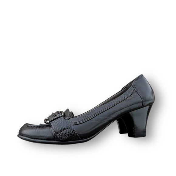 Aerosoles Heelrest Black Leather Moccasins Heeled Loafers Shoes Women's size 9.5 - Picture 9 of 15